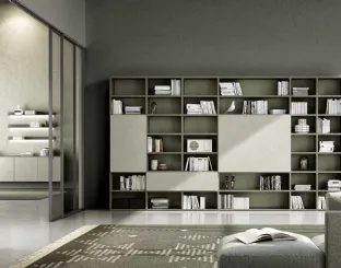 Libreria a muro Living 831 in laccato opaco e fimitura materica di Spagnol Mobili