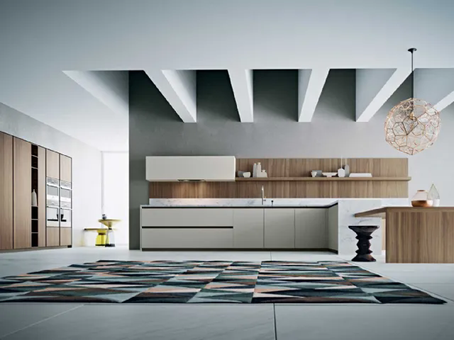 Cucina Moderna Area 22 Gola con penisola in laccato e noce canaletto con top in marmo di Dibiesse