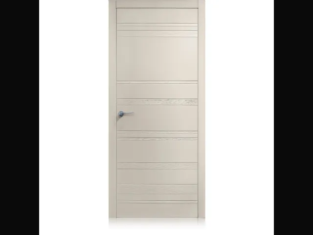 Porta per interni Equa Styla in laccato Tortora con inserti orizzontali della texture Trame di Ferrero Legno