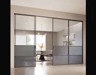 Porta per interni Scenario Delineo Industrial1 con cristallo trasparente, satinato Grigio e strip trasparente Grigio di Ferrero Legno