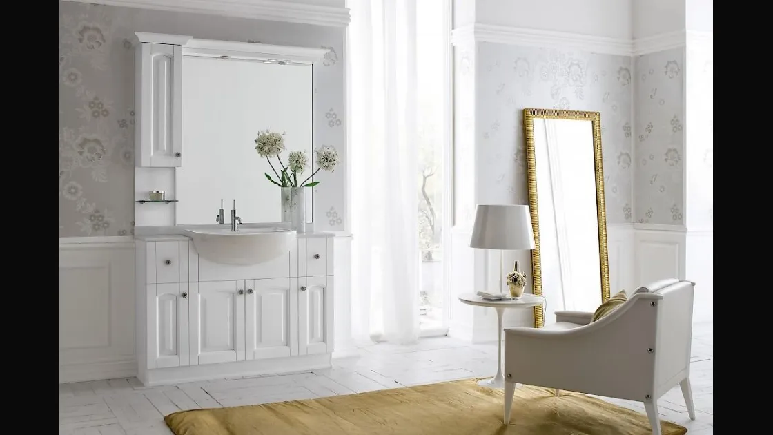 Mobile bagno classico in frassino laccato bianco e piano in marmo ACANTHIS AC24 di Compab