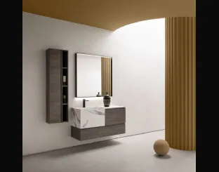 Mobile da Bagno sospeso in nobilitato effetto legno con vasca in HPL effetto marmo B-GO BG011 di Compab