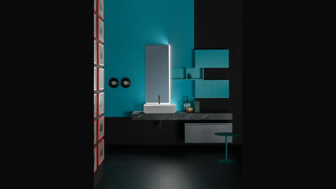 Mobile da Bagno sospeso in nobilitato e  laccato opaco e piano in laminato effetto pietra B GO CHROMATIC BG46 di Compab