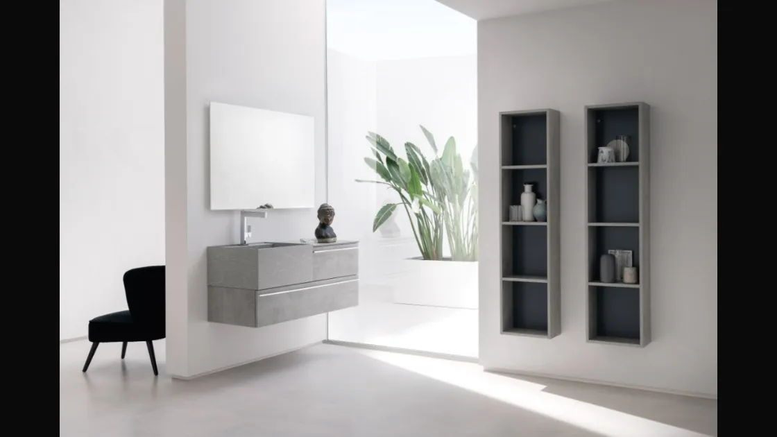 Mobile da Bagno sospeso in beton nobilitato con piano e lavabo in HPL B201 BD020 di Compab