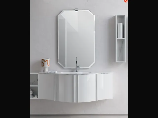 Mobile da Bagno sospeso in laccato bianco lucido B201 BD028 di Compab