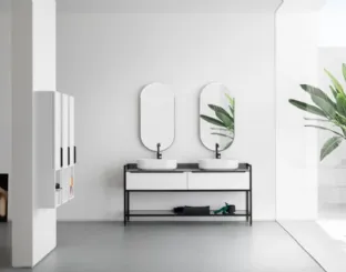 Mobile Bagno da appoggio in nobilitato laccato bianco opaco con piano in gres B201 BD003 di Compab