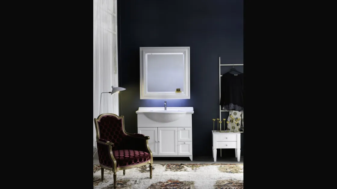 Mobile Bagno da appoggio in laccato bianco opaco e lavabo consolle in ceramica DIAMANTE DM13B di Compab