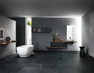 Mobile da Bagno sospeso in rovere e nobilitato Ardesia con lavabo in ceramica INK NK03 di Compab