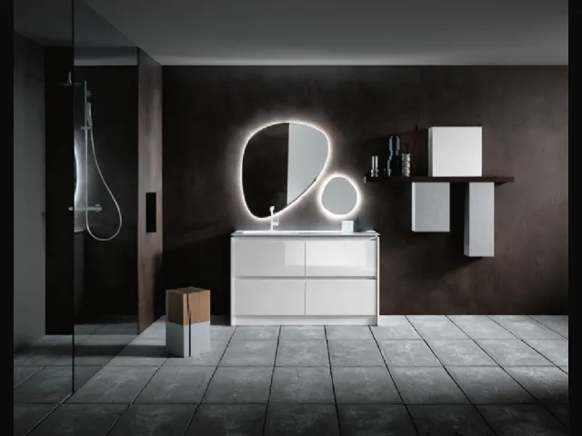 Mobile Bagno da appoggio in laccato bianco lucido e lavabo in Mineralguss INK NK09 di Compab