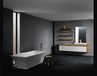 Mobile da Bagno sospeso con piano in legno di rovere e frontali in laccato bianco lucido INK NK13 Compab