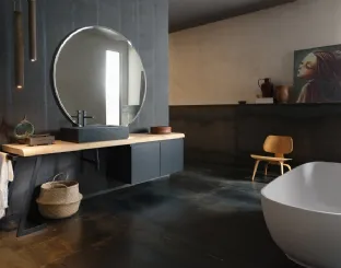 Mobile Bagno da appoggio in laccato opaco nero con piano in legno e lavabo in gres INK PRESTIGE NK21 di Compab