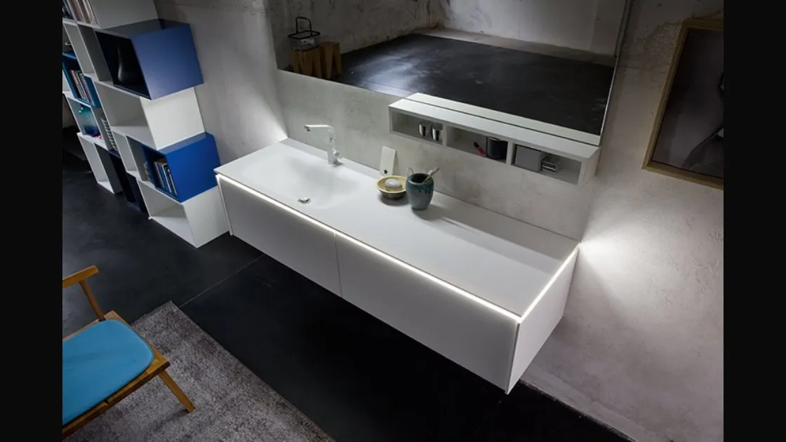 Mobile da Bagno sospeso in laccato super opaco con lavabo integrato in Corian K25 36 di Compab