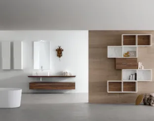 Mobile da Bagno sospeso in Noce con lavabo in gres finitura bianco venato K25 K HOUSE 50 di Compab