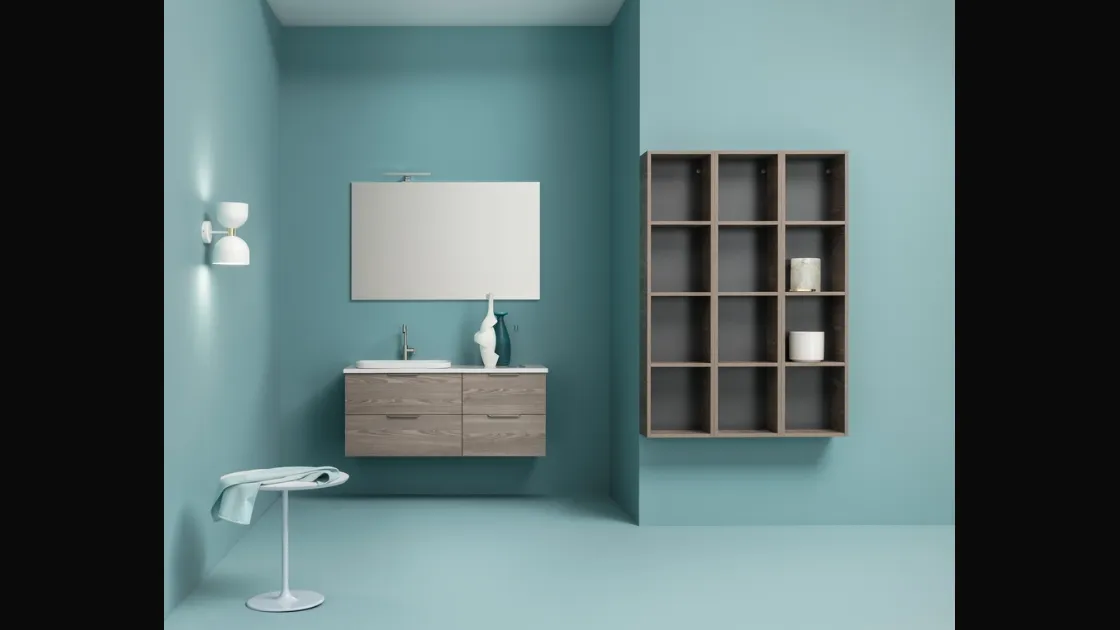 Mobile da Bagno sospeso in melaminico effetto legno con piano e lavabo in ceramica UPDATE UP 006 di Compab