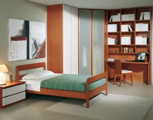Cameretta componibile Camere composizione 07 con armadio angolare e scrivania con libreria di Fratelli Elli