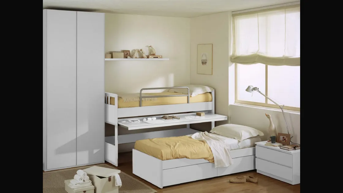 Cameretta in laccato bianco opaco Castelli composizione 01 con letto estraibile di Fratelli Elli