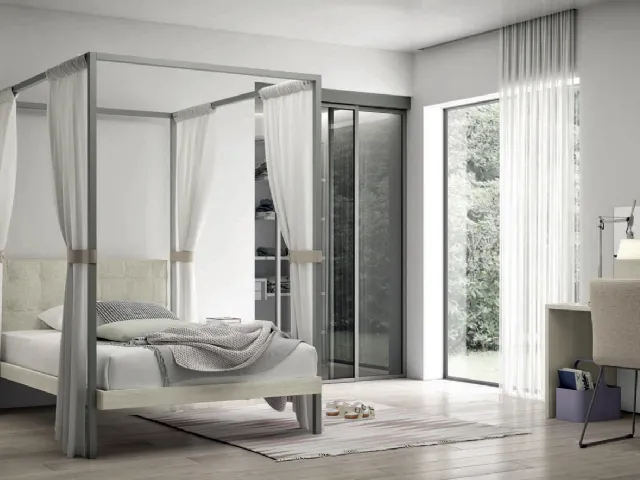 Cameretta componibile Space 014 con letto a baldacchino e angolo studio di Spagnol Mobili