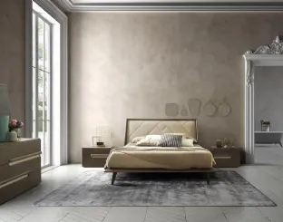 Letto in legno Cliff con testiera rivestita in pelle trapuntata di Mobilgam
