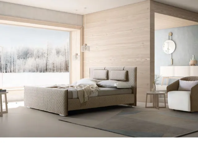Letto con testiera e box contenitore in tessuto trapuntato Evergreen di Le Comfort
