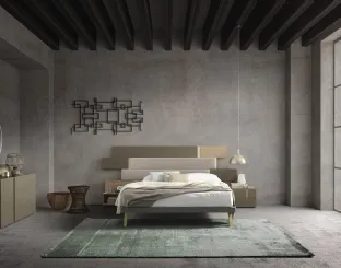 Letto Regolo con testiera boiserie in legno e tessuto di Mobilgam
