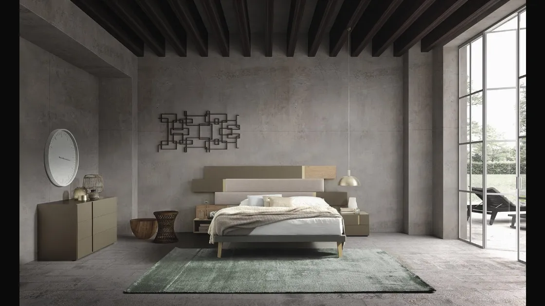Letto Regolo con testiera boiserie in legno e tessuto di Mobilgam