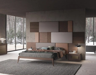 Letto matrimoniale Tetris in legno e tessuto Mobilgam