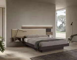 Letto Wall System Dreaming 02 in laccato con testiera in ecopelle e legno di Mobilgam