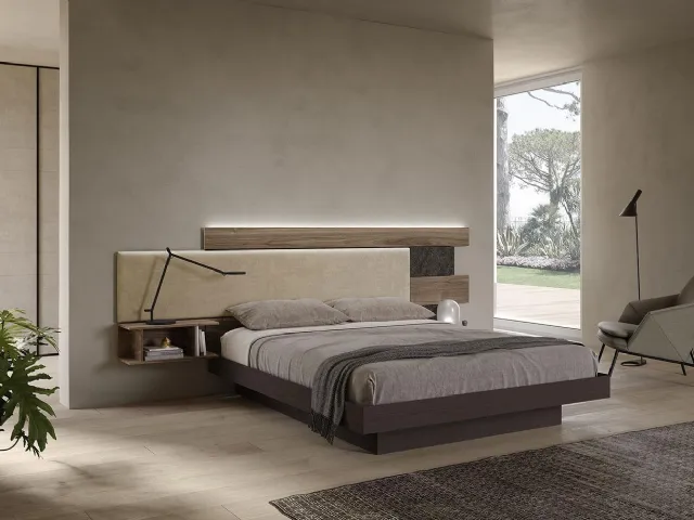 Letto Wall System Dreaming 02 in laccato con testiera in ecopelle e legno di Mobilgam