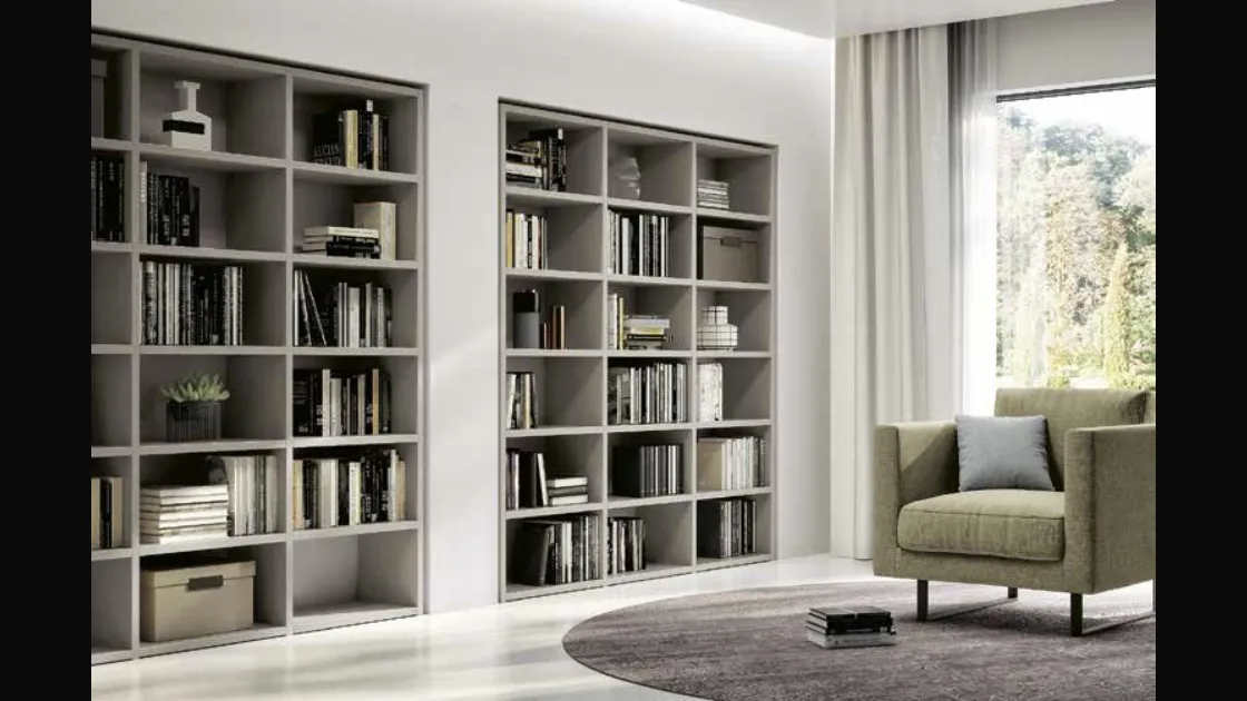 Libreria incassata a muro Bookcase 01 in laccato opaco di Spagnol Mobili