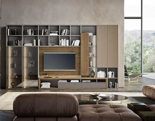 Libreria Composizione Horizon 1022 in legno e laccato di Mobilgam