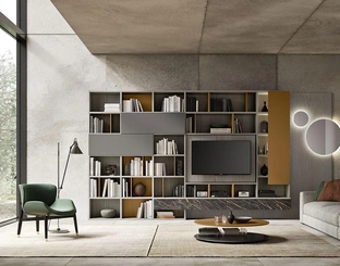 Libreria Composizione Horizon 1023 in laccato e laminam di Mobilgam