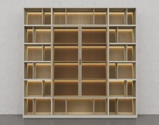 Libreria in laccato Creta e essenza legno Barrique di Fratelli Elli