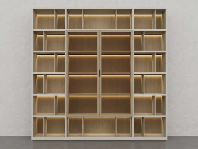 Libreria in laccato Creta e essenza legno Barrique di Fratelli Elli