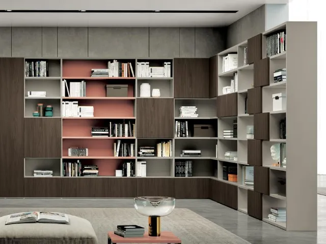 Libreria in legno e laccato a vari colori Living 801 di Spagnol Mobili