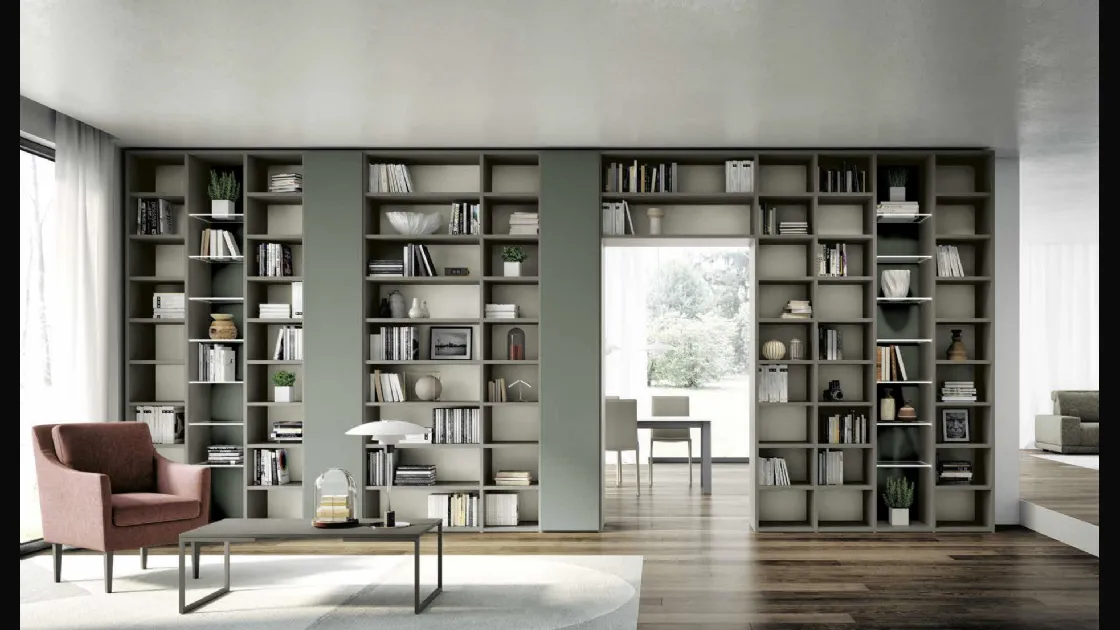 Libreria componibile a muro Living 809 in laccato opaco di Spagnol Mobili