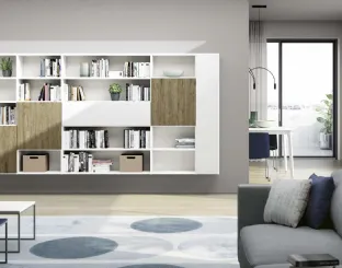 Libreria sospesa Living 845 in laccato Bianco e melaminico Rovere nodato di Spagnol Mobili