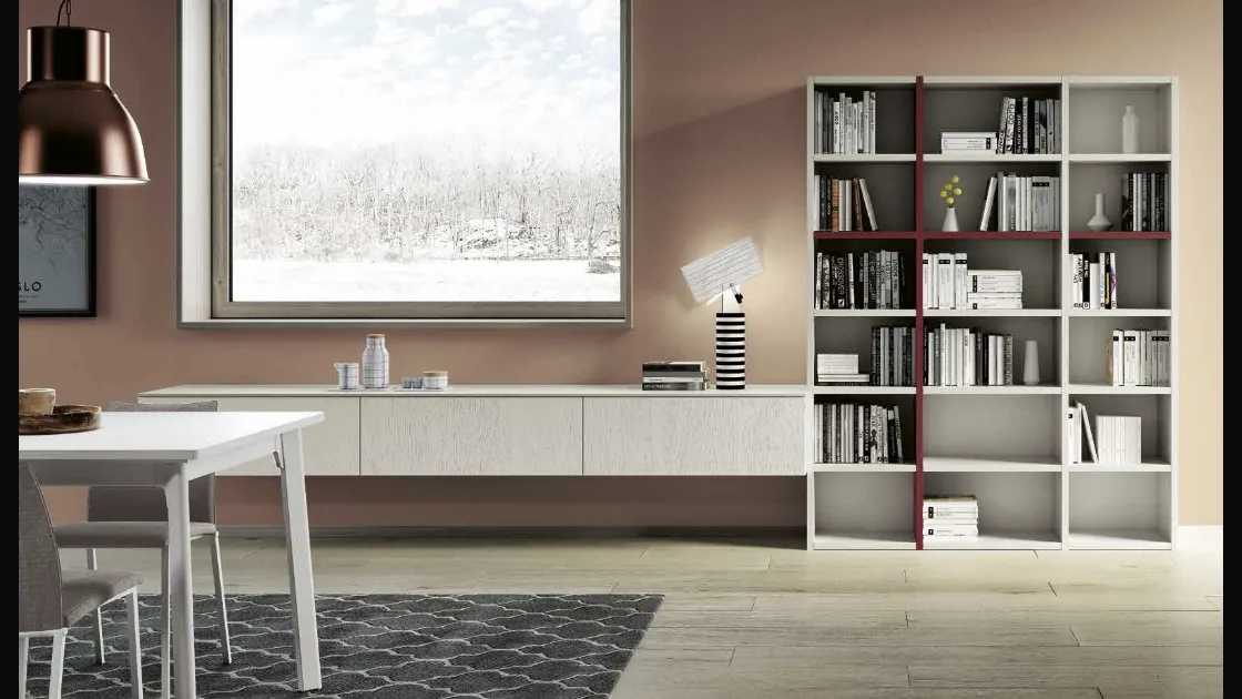 Libreria Living 861 in laccato opaco e gessato madreperla di Spagnol Mobili