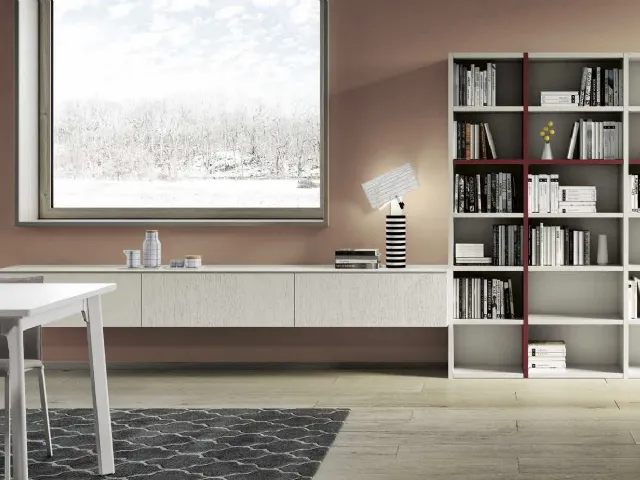 Libreria Living 861 in laccato opaco e gessato madreperla di Spagnol Mobili