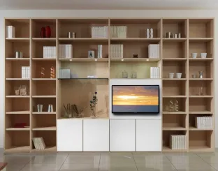 Libreria a muro Porta PL445 in legno e laccato opaco di Fratelli Elli