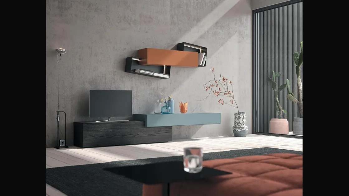 Parete Attrezzata Composizione Horizon 902 in laccato opaco e legno di Mobilgam
