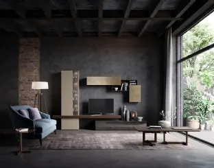 Parete Attrezzata  Composizione Horizon 914 in laccato opaco e legno di Mobilgam