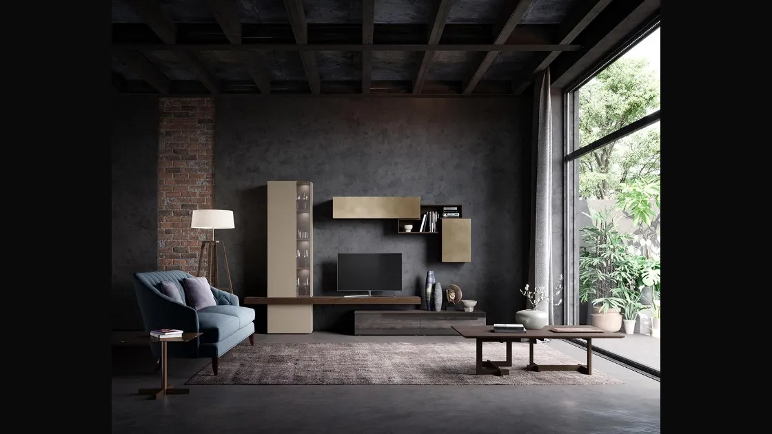 Parete Attrezzata  Composizione Horizon 914 in laccato opaco e legno di Mobilgam