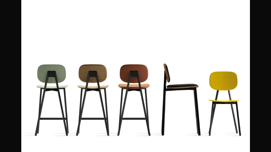 Sgabello Tata 6 SG con struttura in acciaio e seduta disponibile in varie finiture di Pointhouse