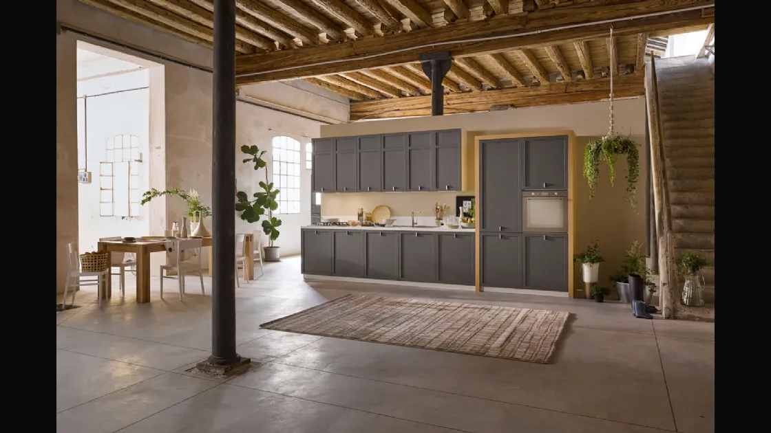 Cucina Classica lineare in legno laccato grigio opaco Mia 02 di Dibiesse