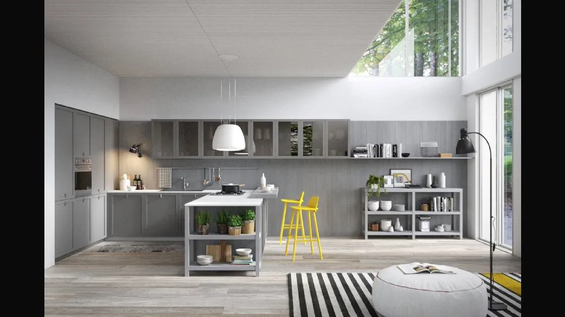 Cucina Classica angolare con penisola in legno laccato grigio opaco Mia 04 di Dibiesse