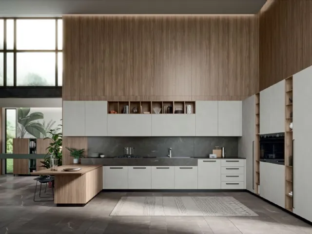 Cucina Moderna Area 22 maniglia 03 finitura Argilla e Noce Canaletto di Dibiesse