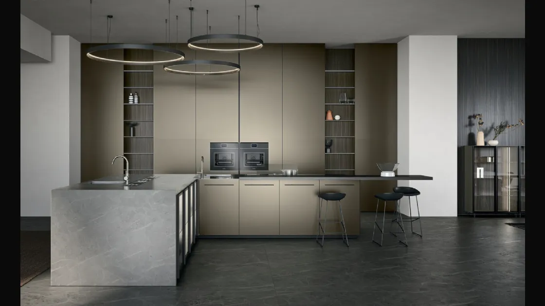 Cucina Moderna Filo 02 con ante verniciate a polvere Vega e finitura Palladio natural Stone di Dibiesse