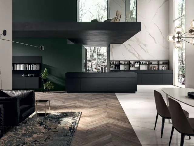 Cucina Moderna con penisola GI30 01 in laccato Nero opaco di Dibiesse