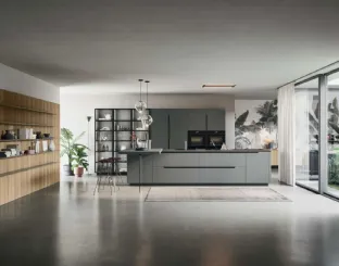 Cucina Moderna con isola Lesmo 01 in laccato opaco Grigio di Dibiesse