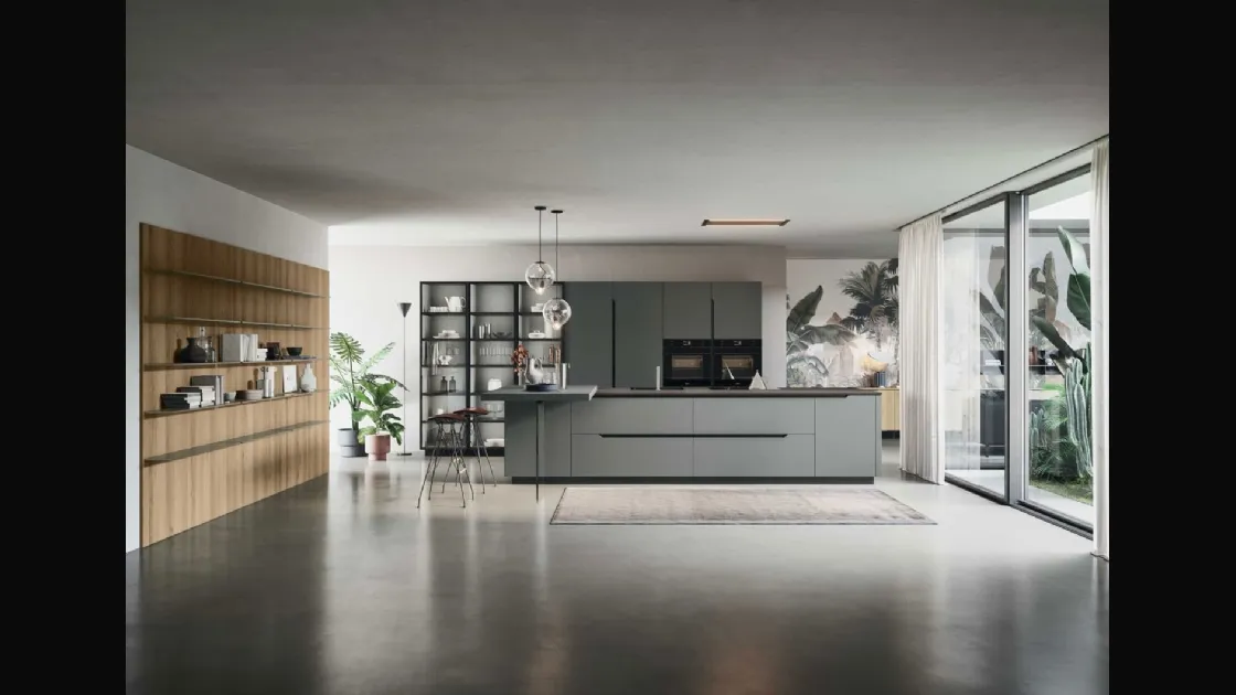 Cucina Moderna con isola Lesmo 01 in laccato opaco Grigio di Dibiesse